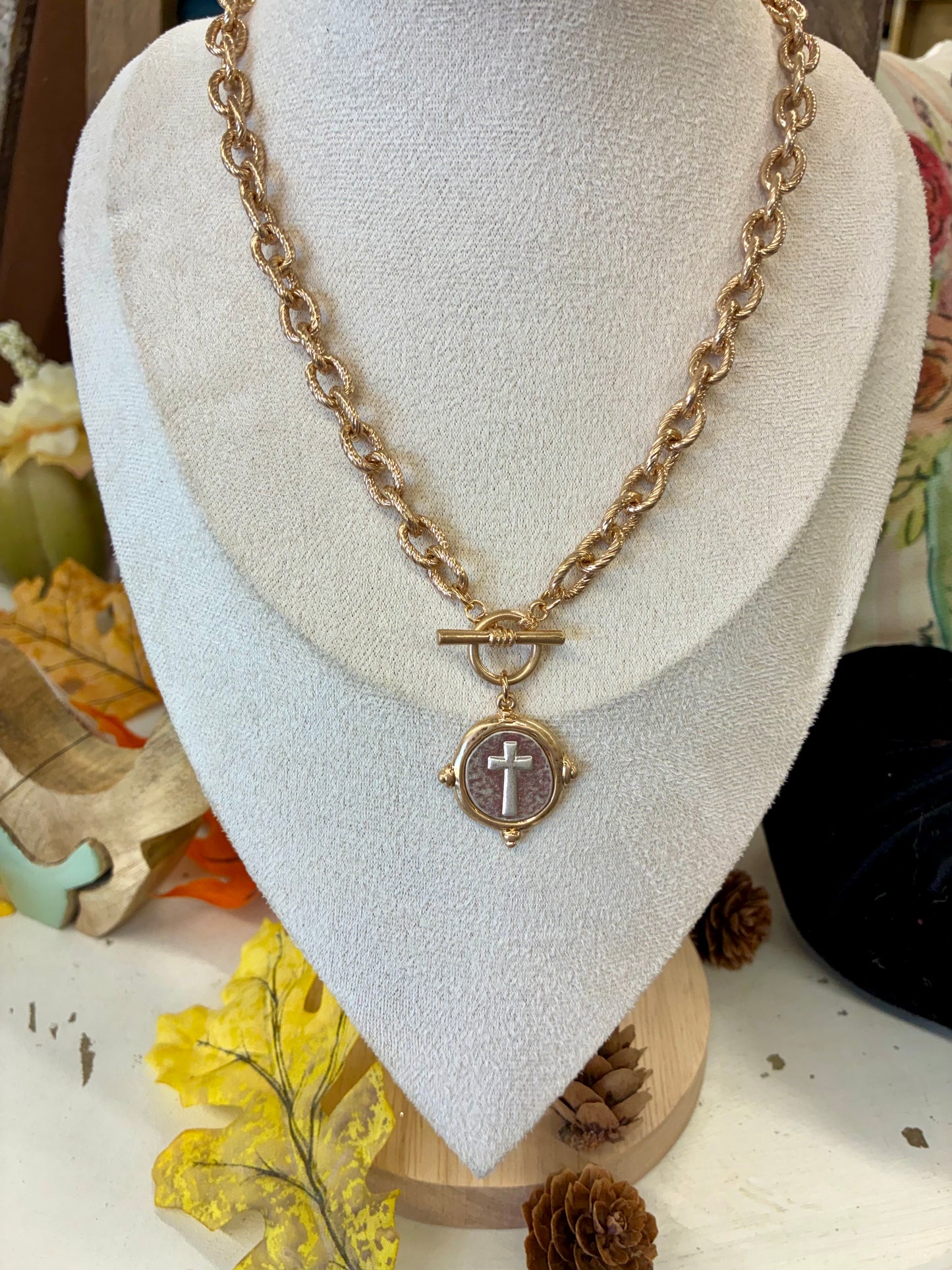Two tone Cross Medallion & Gold Necklace