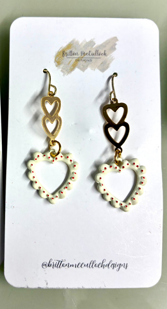 Triple Heart Earrings Pearl & Gold