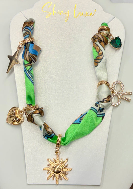 Green Scarf Charm Necklace