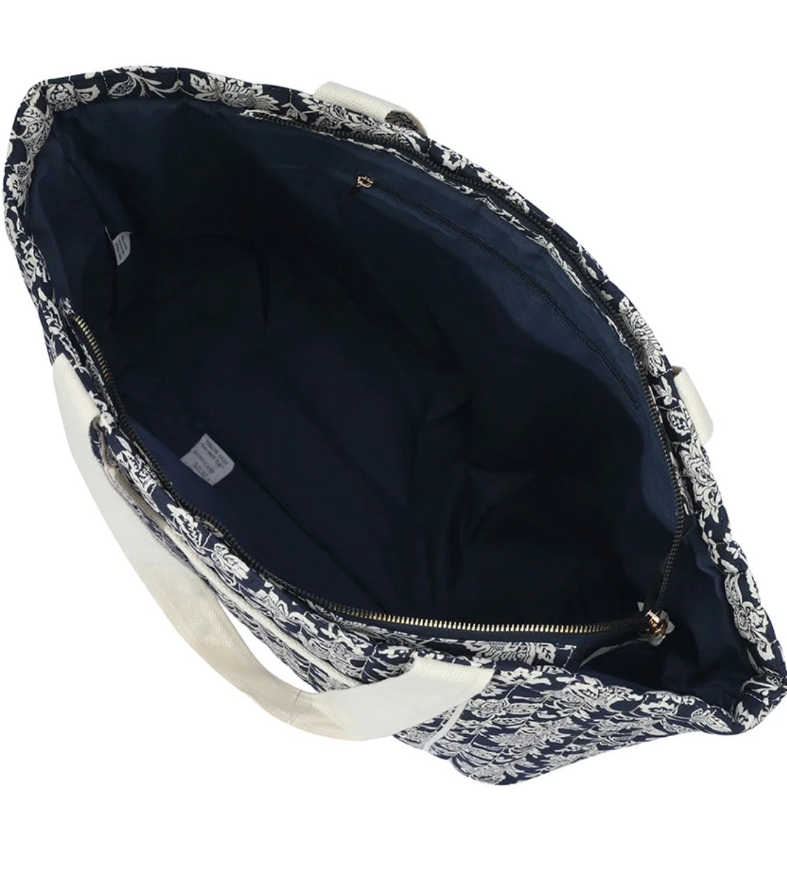 Navy Floral Print Quilted Tote Bag with Shoulder Straps