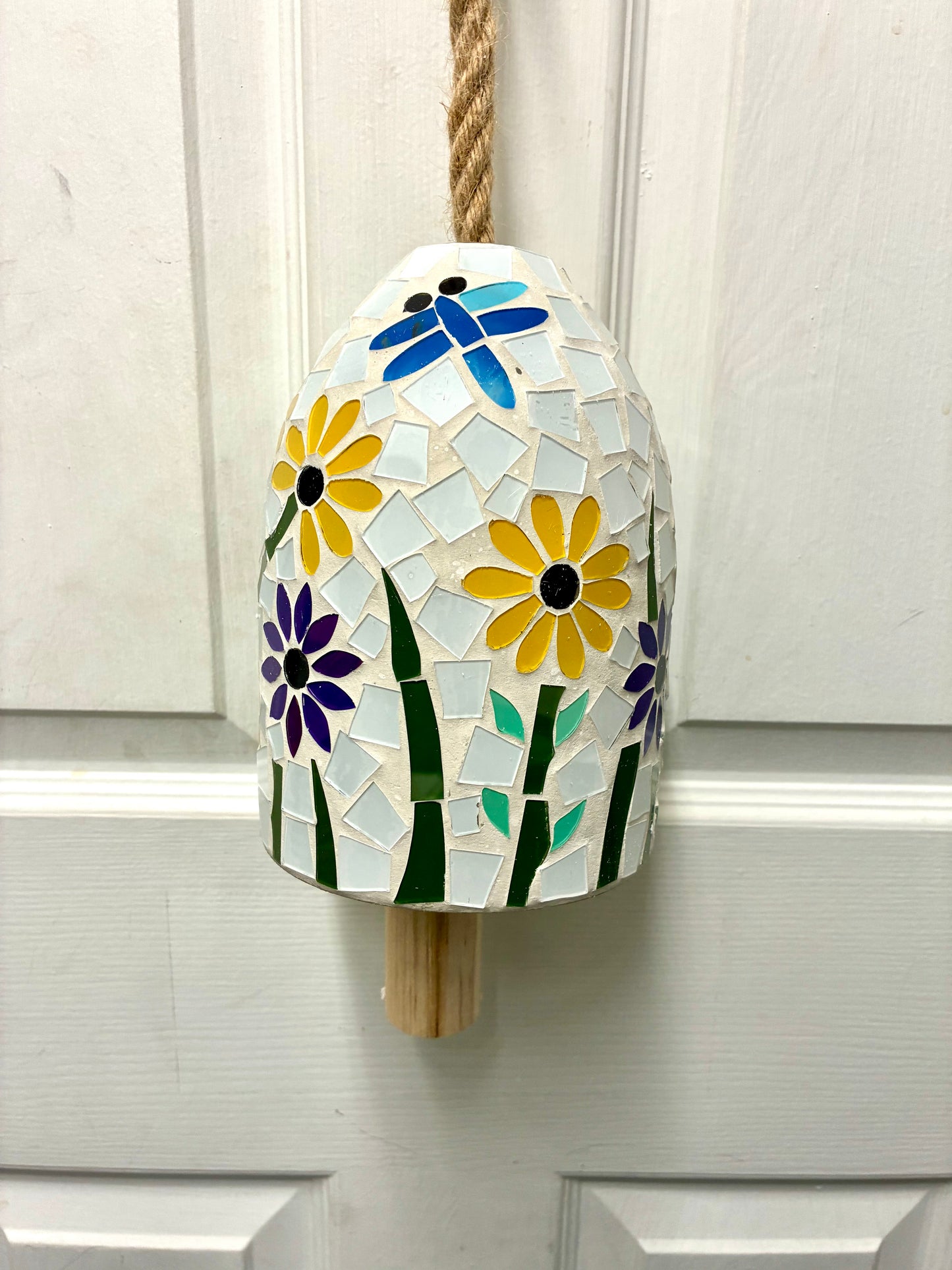 What She Garden Bell, Mosaic Glass, Floral, 7”