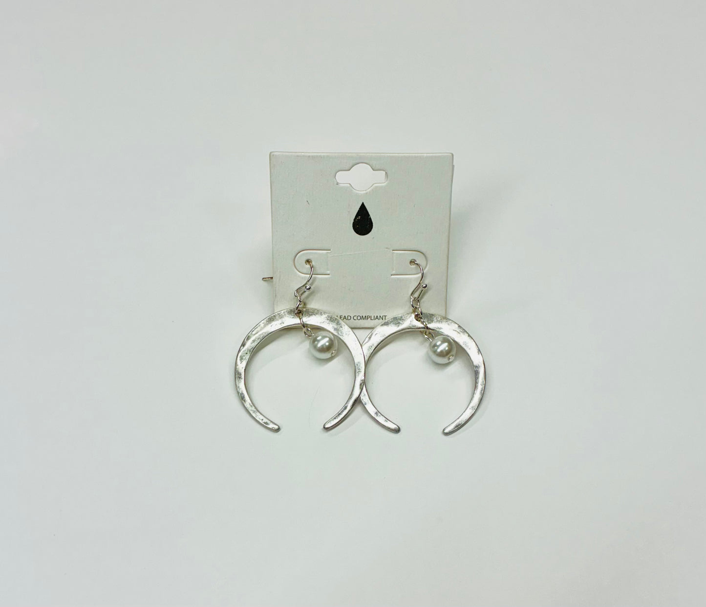 Hammered Crescent Pearl Drop Earrings (gold or silver)