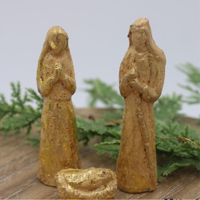 Set/3 Mini Antique Gold Paper Pulp Holy Family 3.5”
