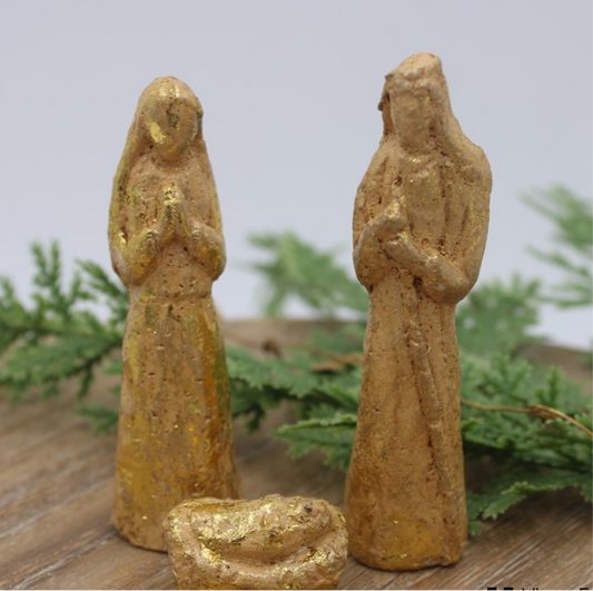 Set/3 Mini Antique Gold Paper Pulp Holy Family 3.5”