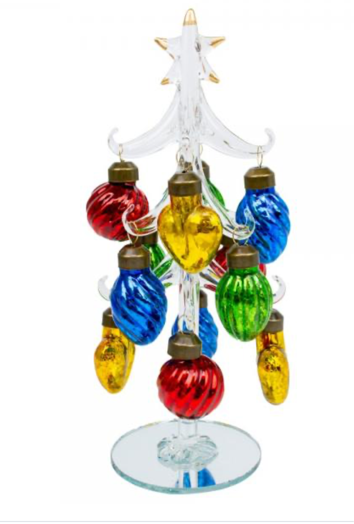 Clear Glass Tree 8” with Antique Ornaments