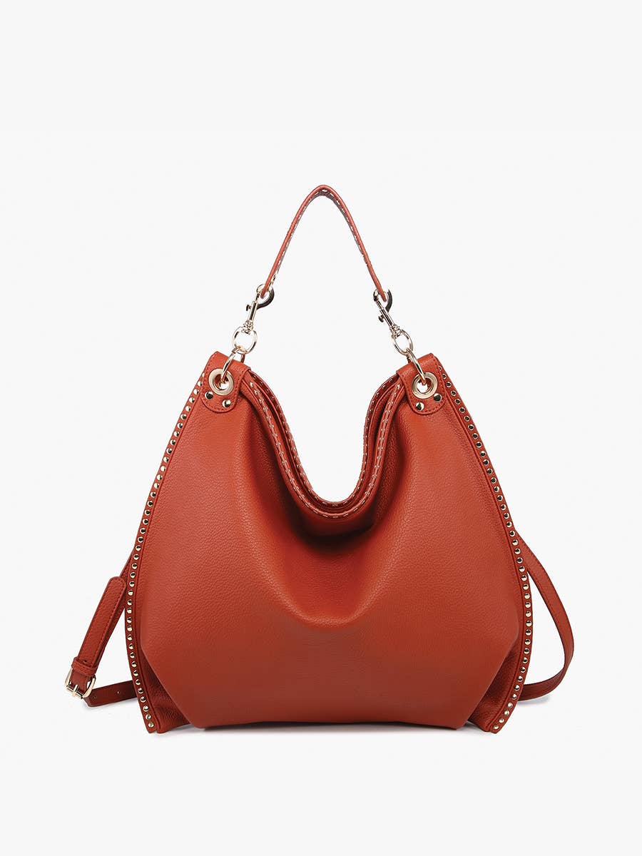 Carly Studded Slouchy Hobo w/ Long Strap: Olive  Jen & Co.