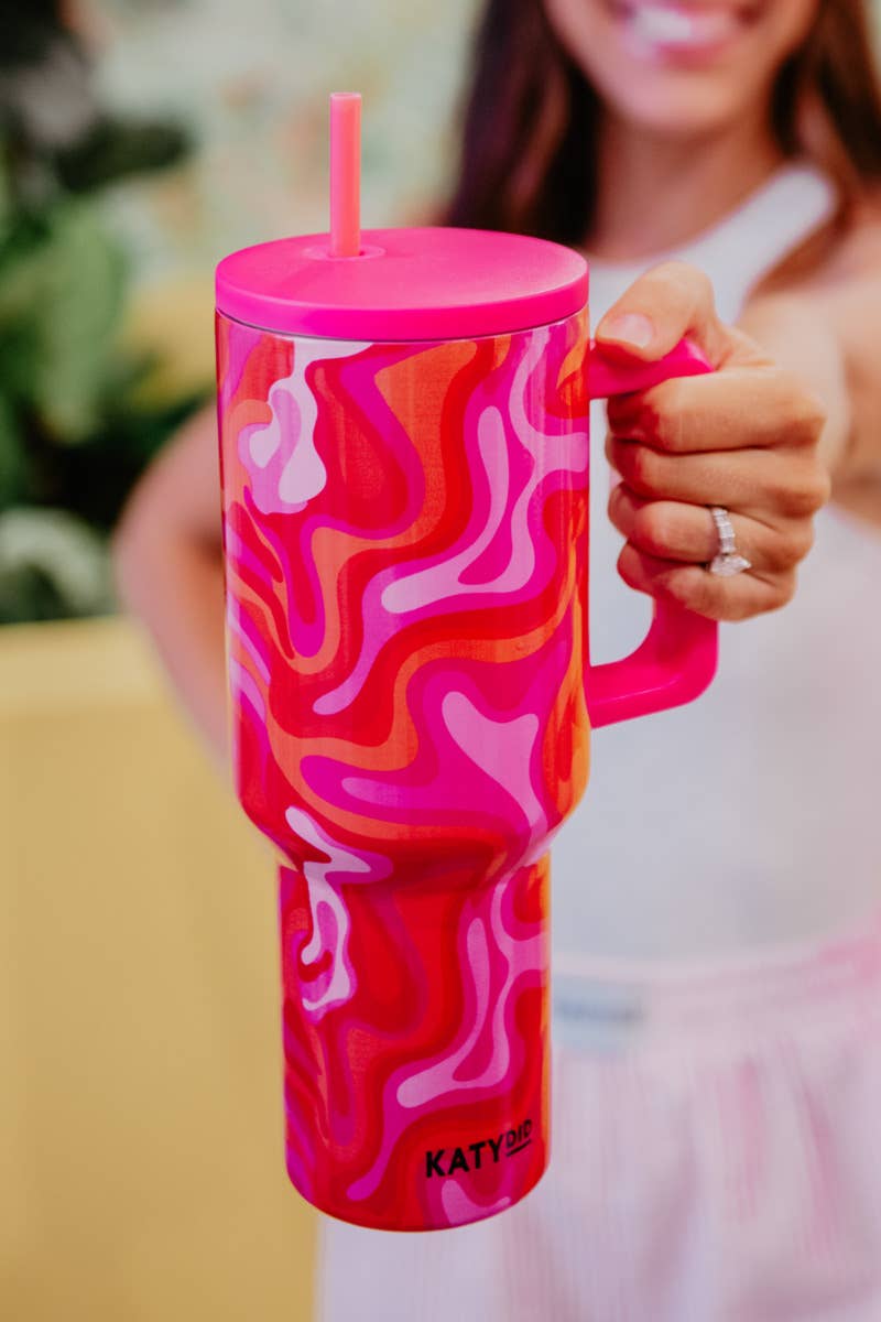 Hot Pink Retro Swirl Valentine's Day Stainless Steel Tumbler: Hot Pink