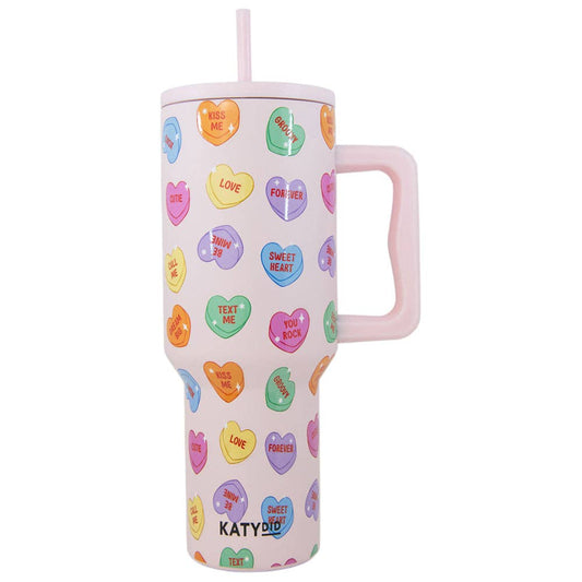 Candy Heart Valentine's Stainless Steel Tumbler: Light Pink