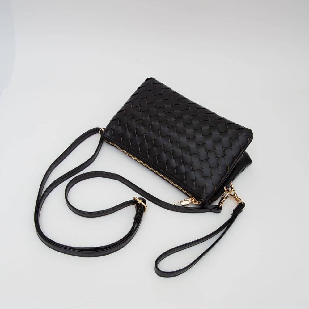 Kate Woven Three Compartment Crossbody Wristlet Bag: Ivory