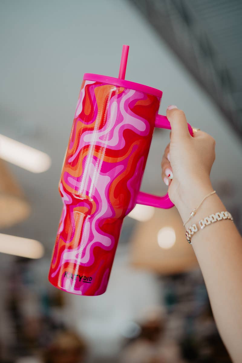 Hot Pink Retro Swirl Valentine's Day Stainless Steel Tumbler: Hot Pink