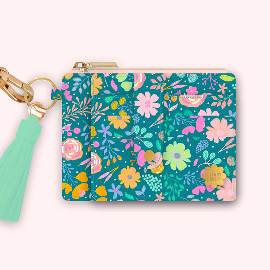Wallet Keychain | Emerald Rainbow Blooms