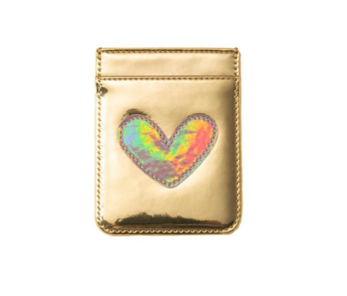 Iridescent Gold with Silver Heart Phone Wallet