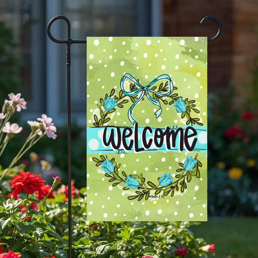 Blue Bow Green Garden Garden Flag - Baxter & Me