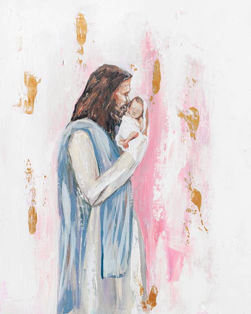 Jesus and Baby 'I Knew You' in Acrylic Gold Frame 4x6: Gray