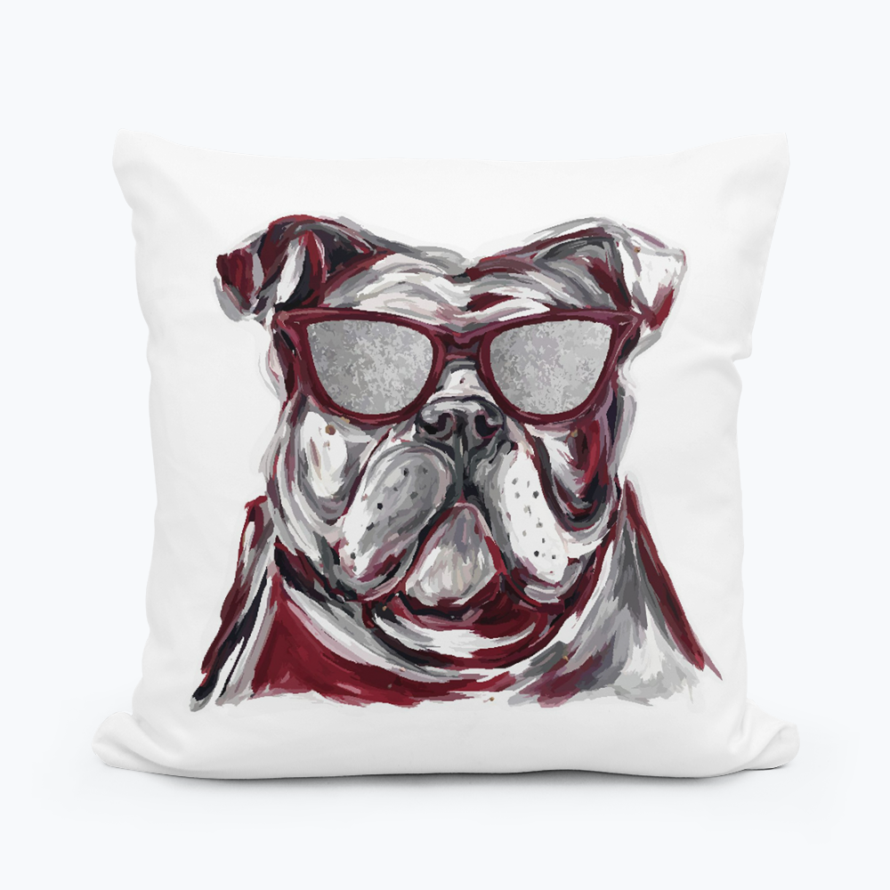 Colorful Bulldog Mascot Pillow: 12"x12" LuckyBird Apparel & Home