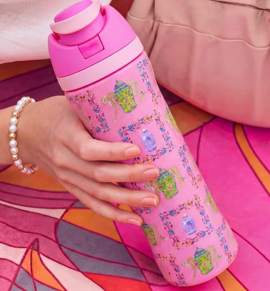 Purrfectly Pink Stainless Steel Water Bottle - 24oz with Straw Cap - Jane Marie