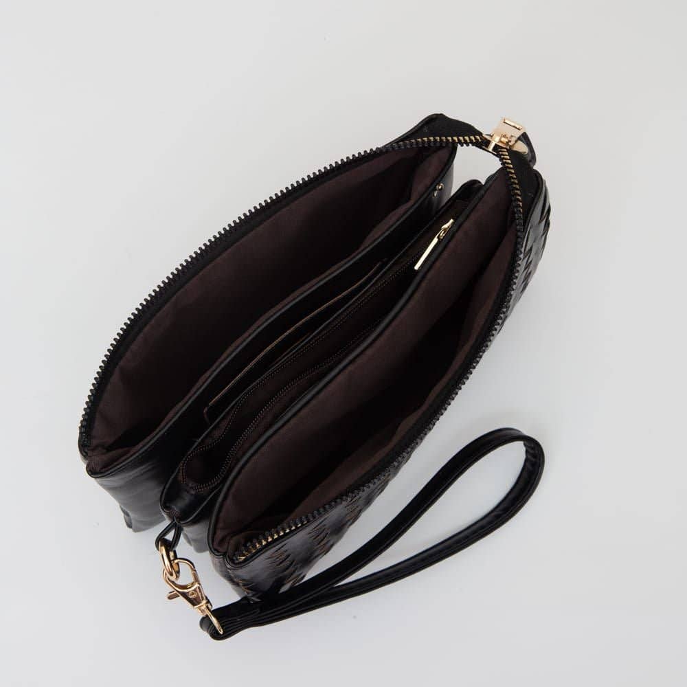 Kate Woven Three Compartment Crossbody Wristlet Bag: Tan