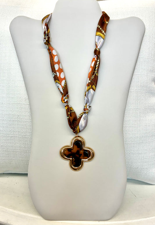 Scarf Necklace with Leopard Charm