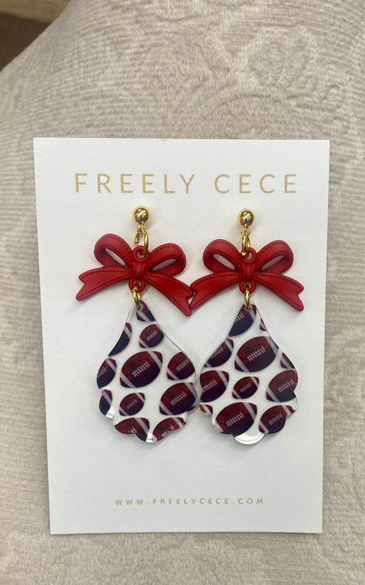 Football & Red Bow Earrings