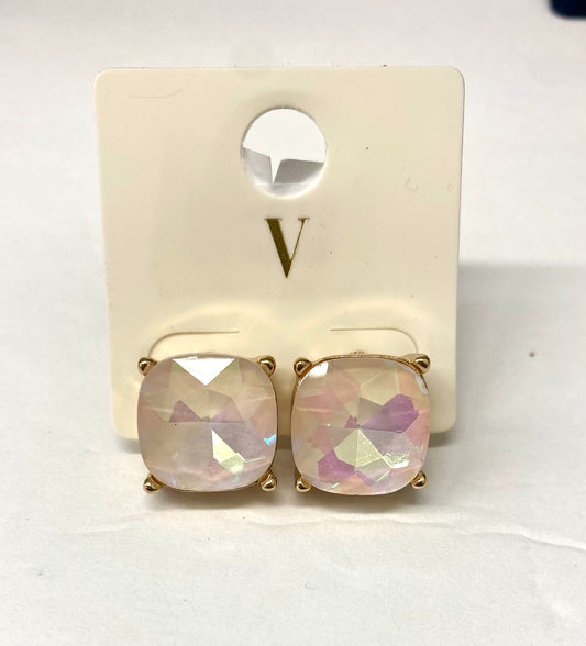 Large Cushion Cut Crystal Studs