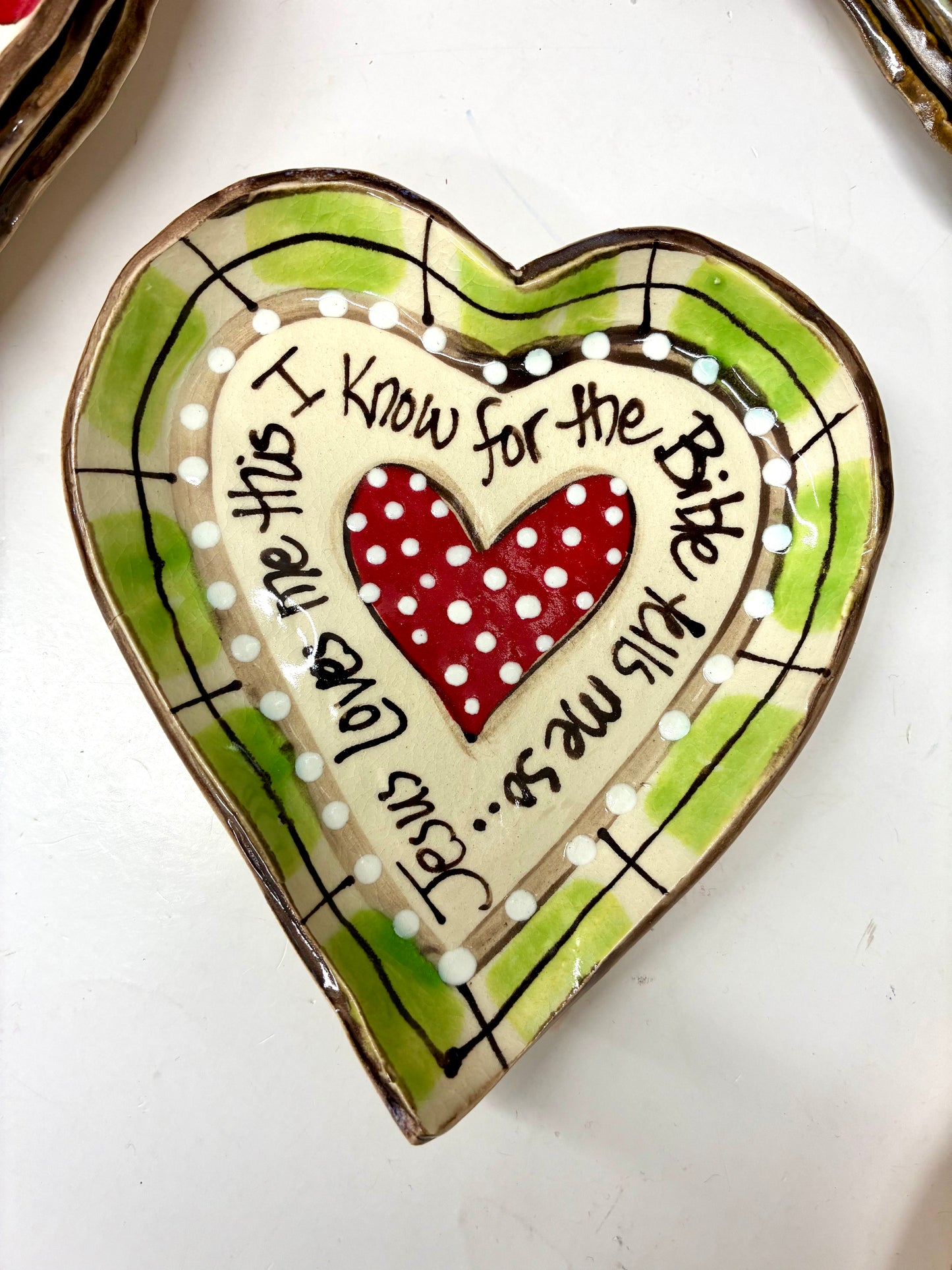 Small Heart Plate (Green White Jesus Loves Me)