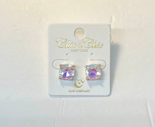 Medium Size Cushion Crystal Studs / Gold Hardware