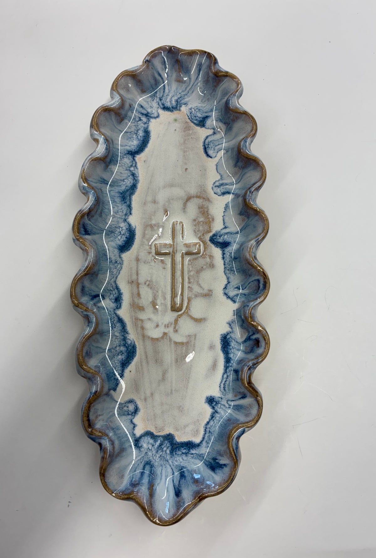 Ruffled Cross Tray 12x5” - Tab Boren Pottery #605