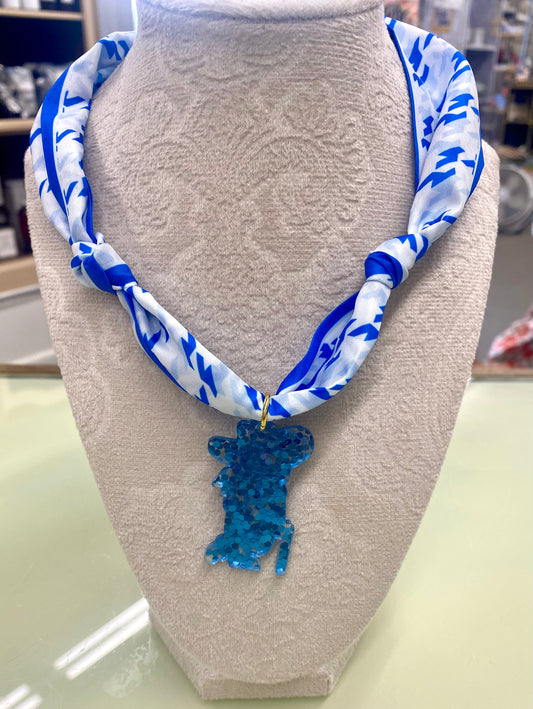 Blau and White Sparkle Blue Colonel Rebel Charm Scarf Necklace