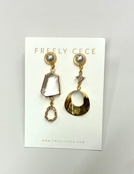 Gold & Pearl Mismatched Earrings - Pearls, Clear Stones, Rhinestones, etc.