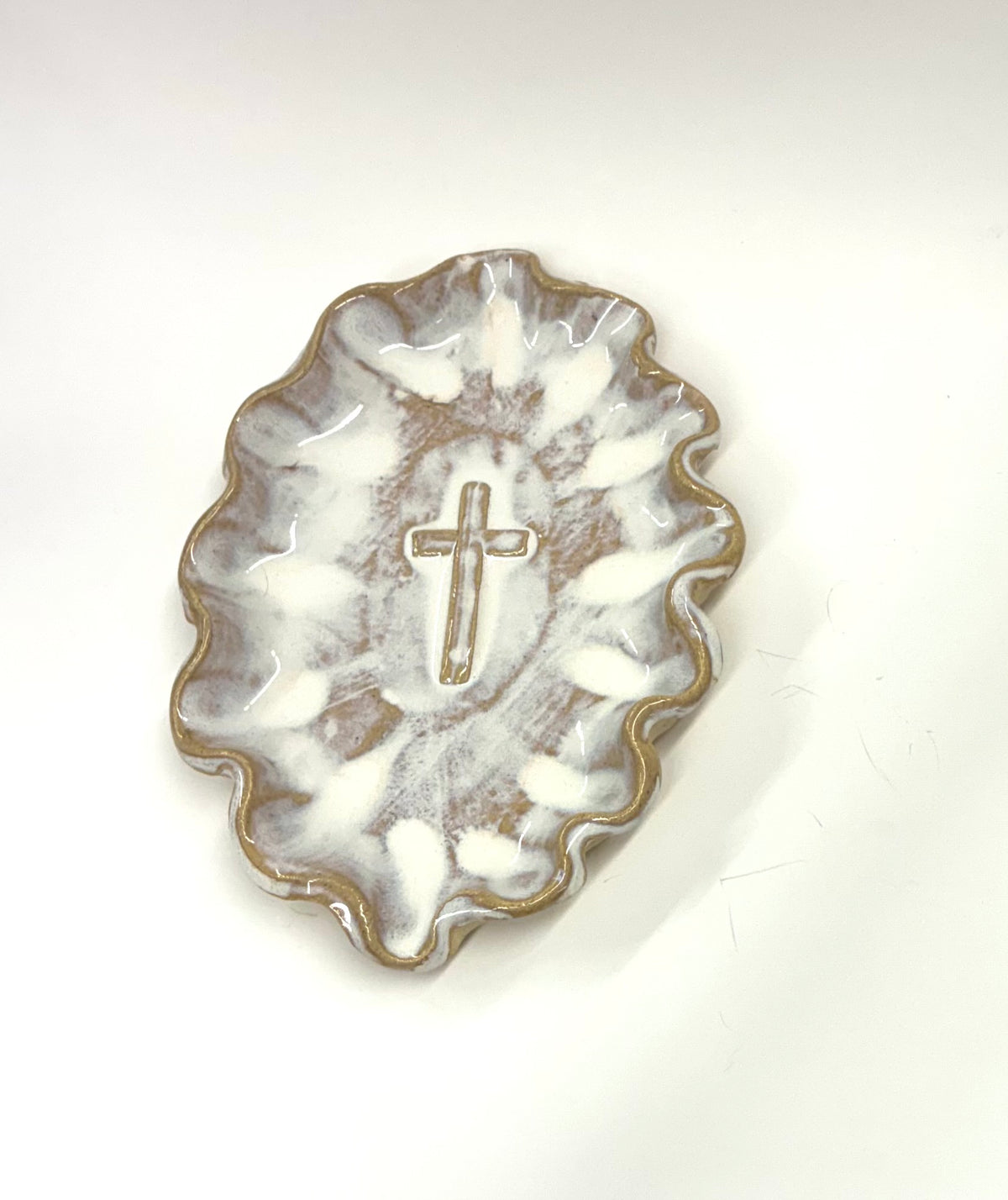 Ruffled Oval Cross Tray - 8.5”x 5.5” - Tab Boren Pottery #237