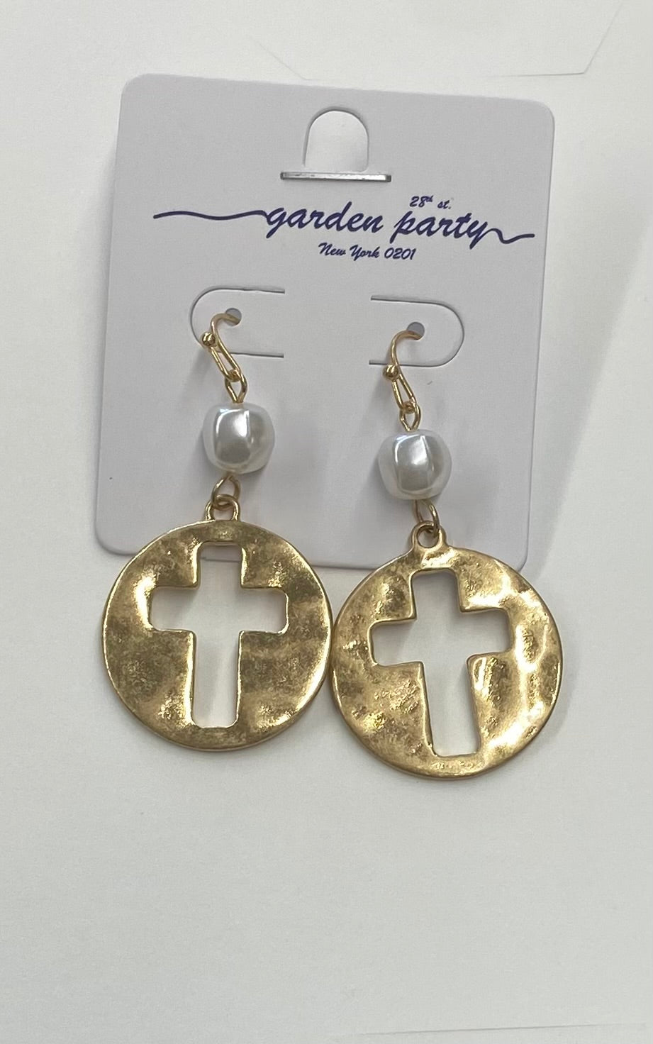 Pearl & Cross Disk Earrings