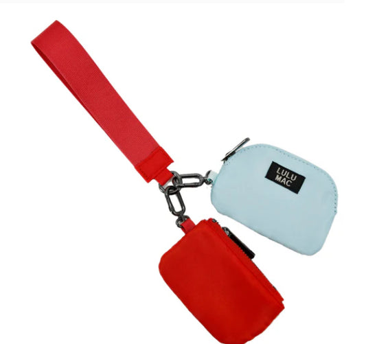 LULU MAC Red/Light Blue Double Pouch Wristlets