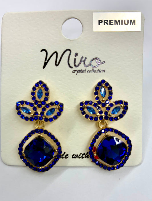 Sapphire Rhinestone Leaf Teardrop Earrings