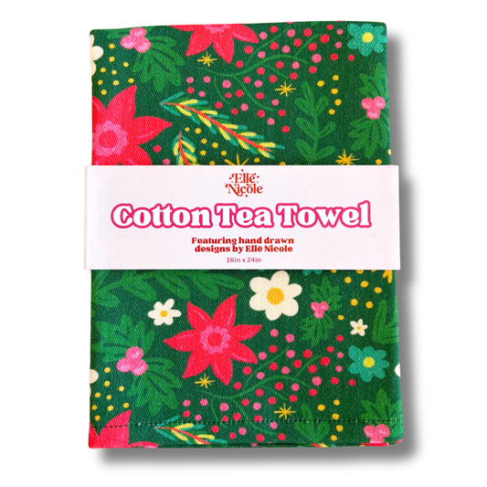Cotton Tea Towel - Holiday Poinsettia Print