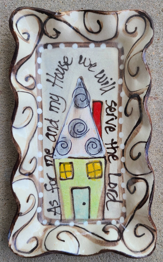 Small Rectangle Plate Swirl / As For Me & My House We Will Serve The Lord- Heartfelt Traditions - (Store Pickup Only)