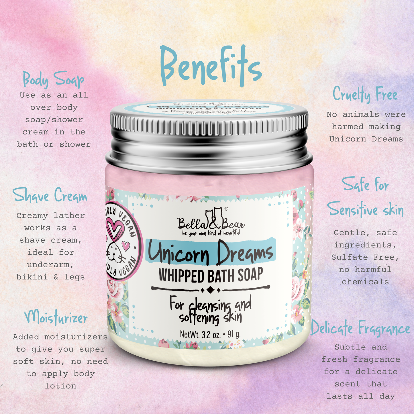 Unicorn Dreams Whipped Bath Soap | Shave Cream mini 3.2oz / Bella & Bear