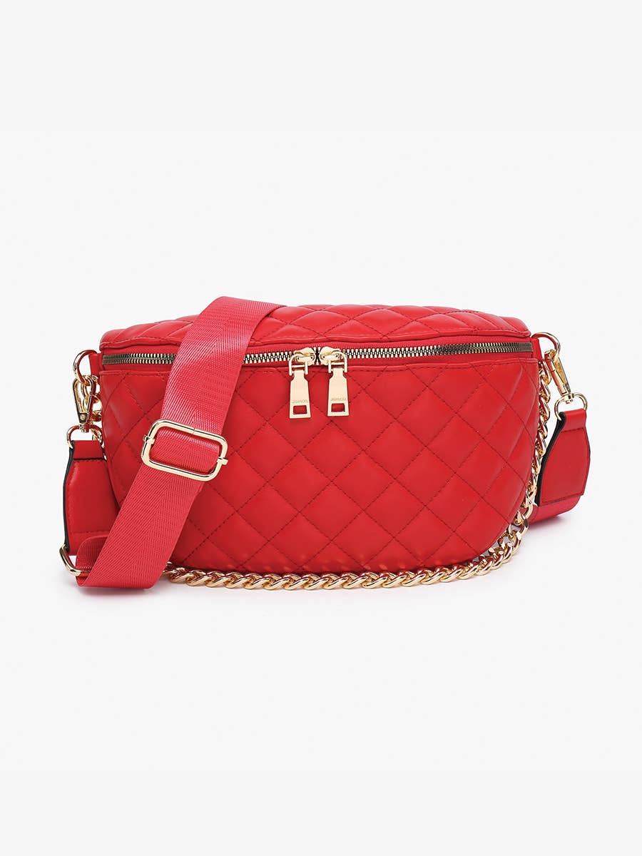 Sylvie Quilted Belt Bag with Chain Strap: Bone