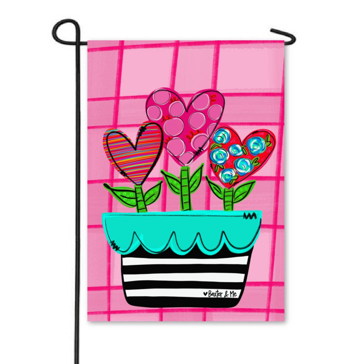 Pink Heart Flower Pot Garden Flag - Baxter & Me