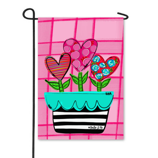 Pink Heart Flower Pot Garden Flag - Baxter & Me
