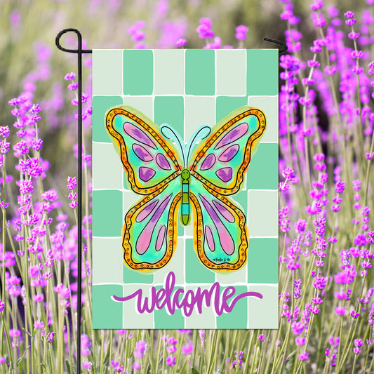 Checkered Butterfly Garden Flag - Baxter & Me