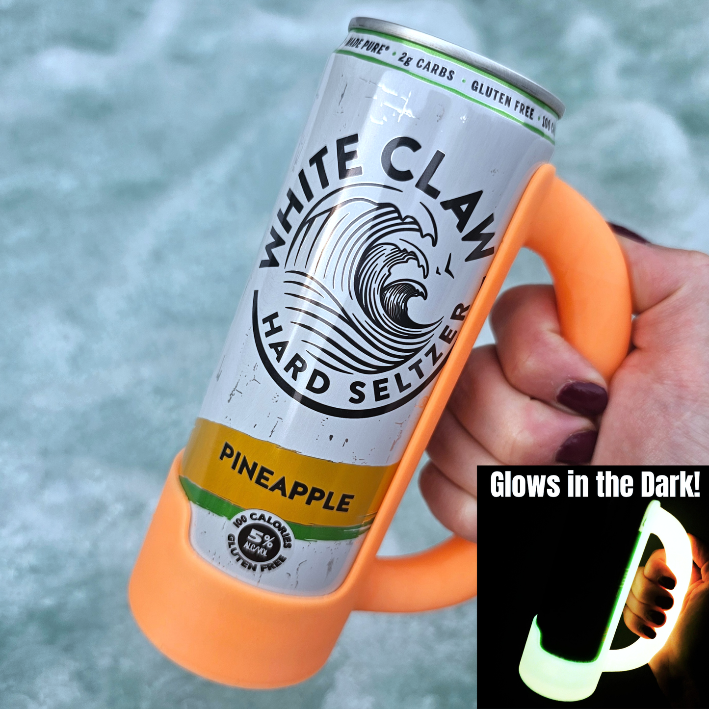 12 oz Slim Can Holder Handle Redbull, Alani Nu, White Claw: Pink- Glows Orange
