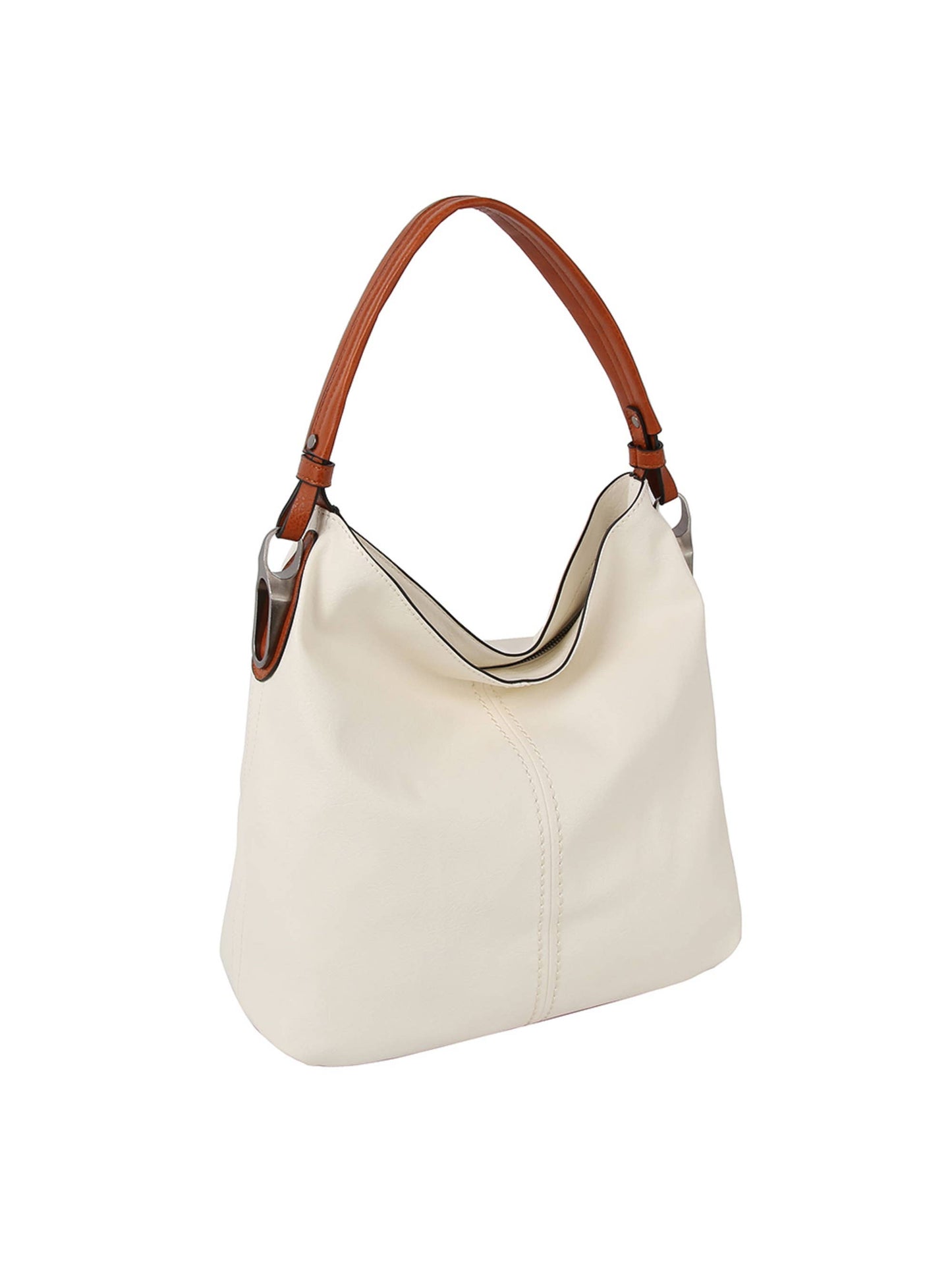 Side Metal Accent Hobo Bag: White