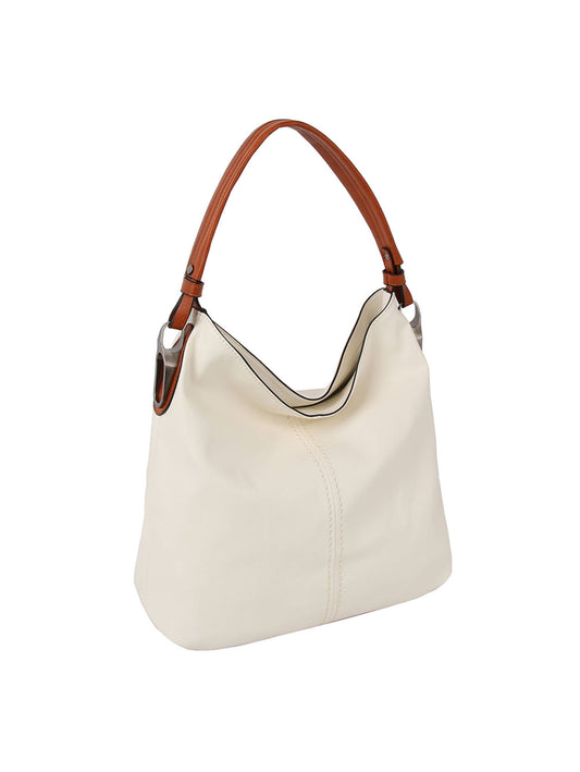 Side Metal Accent Hobo Bag: White