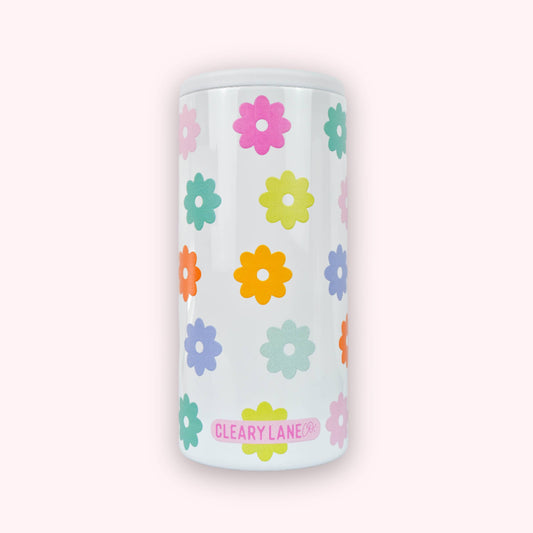 12oz Skinny Can Coolers | Choose Your Color: White Rainbow Flowers