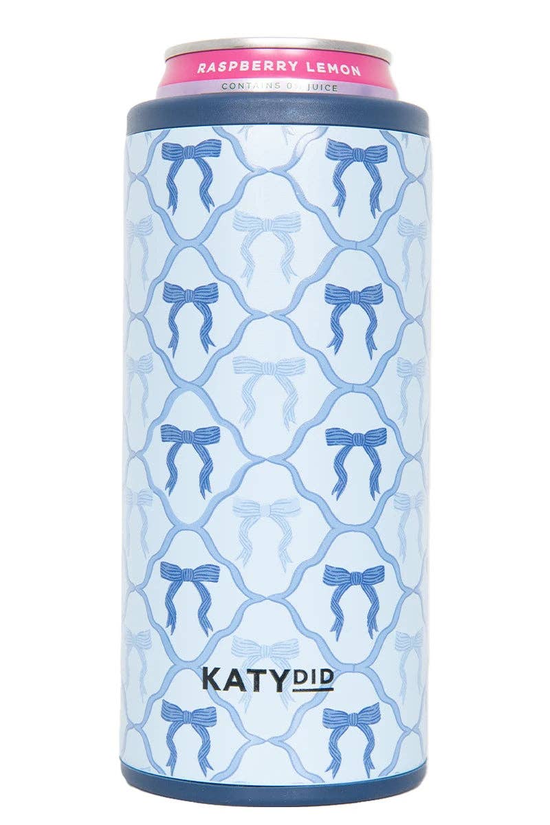 Blue Coquette Bows Slim Can Koozie: Light Blue