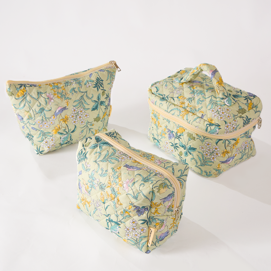 Spring Serenity Floral Quilted Makeup Bag - Toiletry Bag: Set of 3 or buy individual