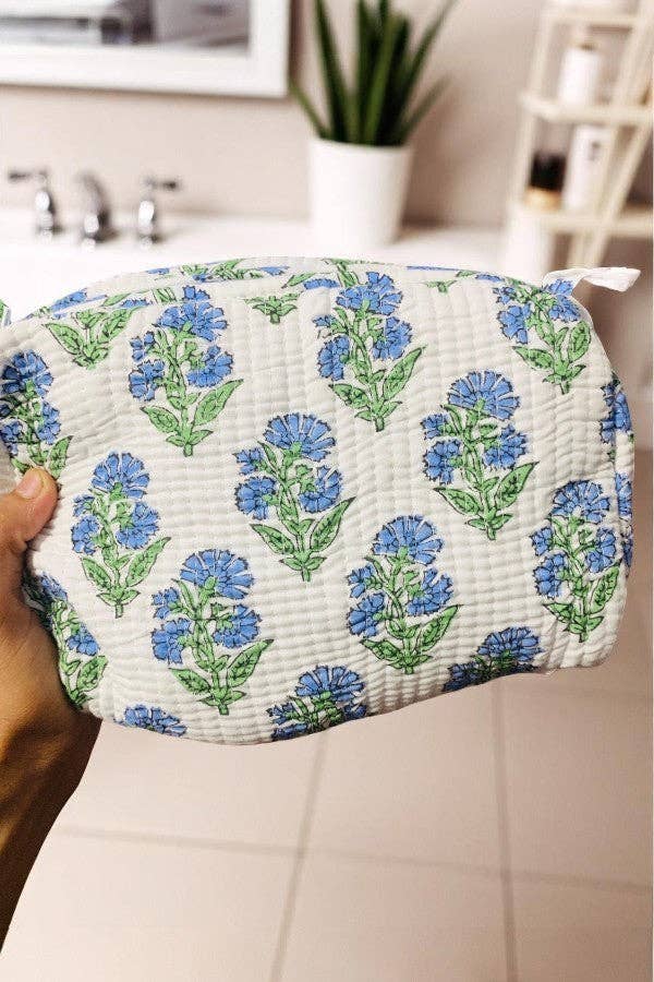 Chandler Blue Floral Cosmetic Bag Set