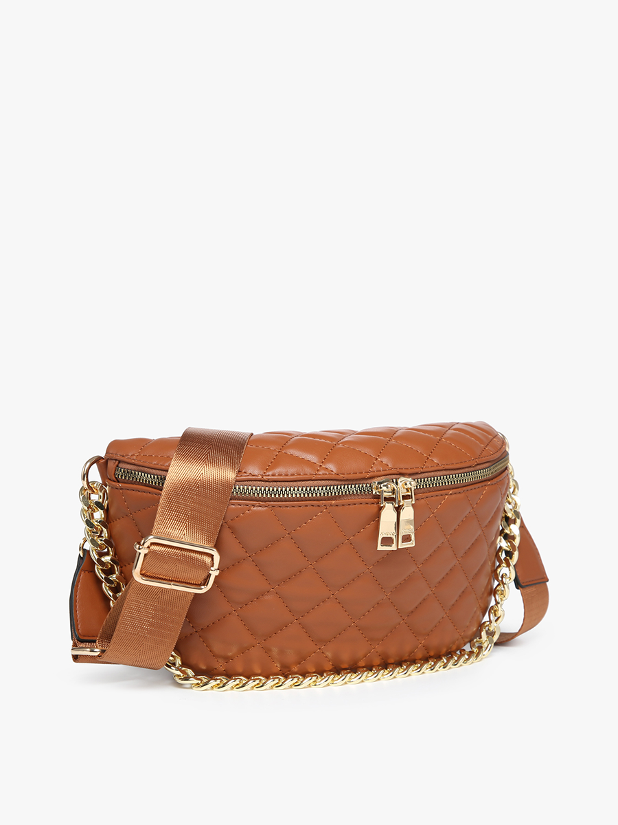 Sylvie Quilted Belt Bag with Chain Strap: Bone