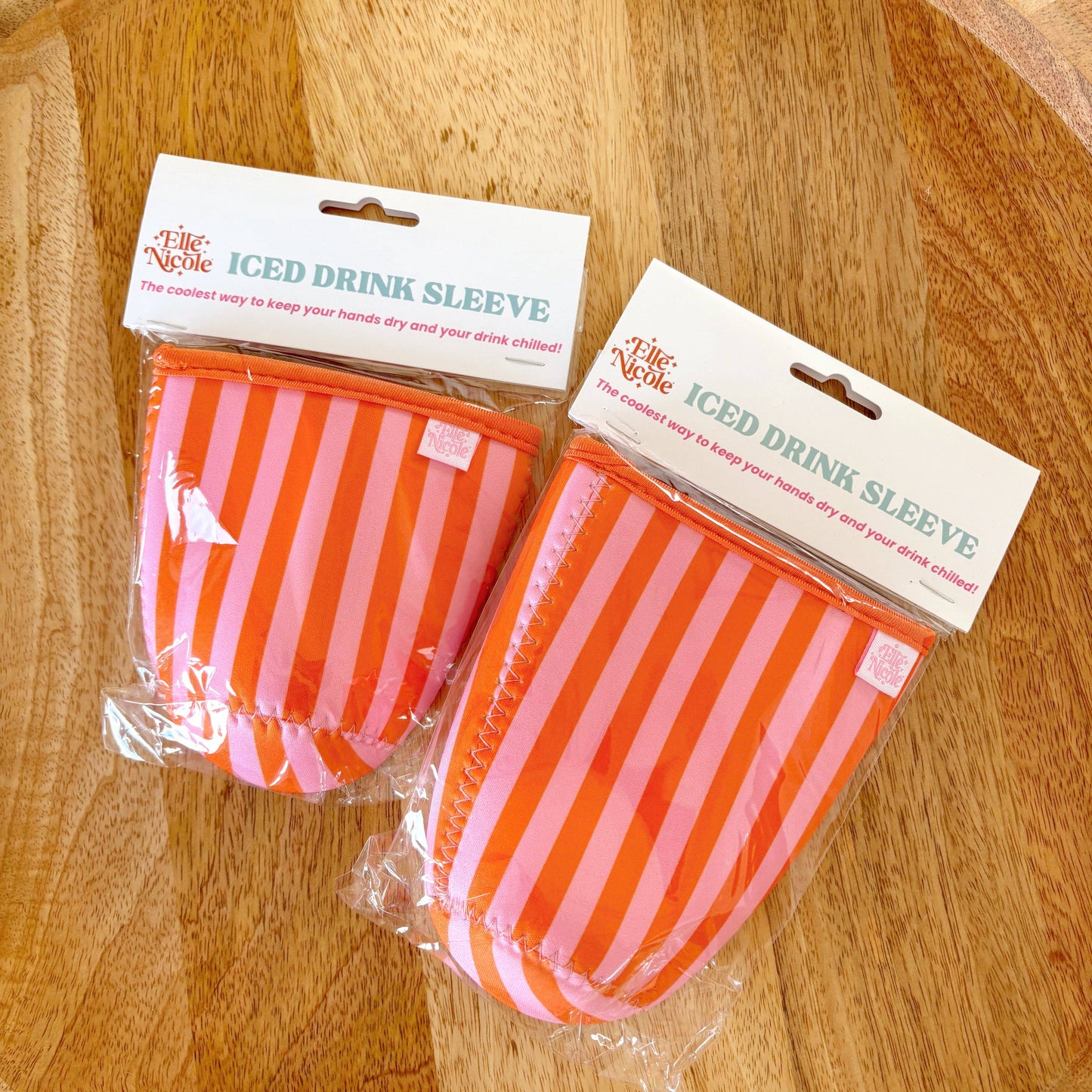 Coffee Cup Cover - Pink & Orange Stripes - Iced Drink Sleeve: Large / 24oz