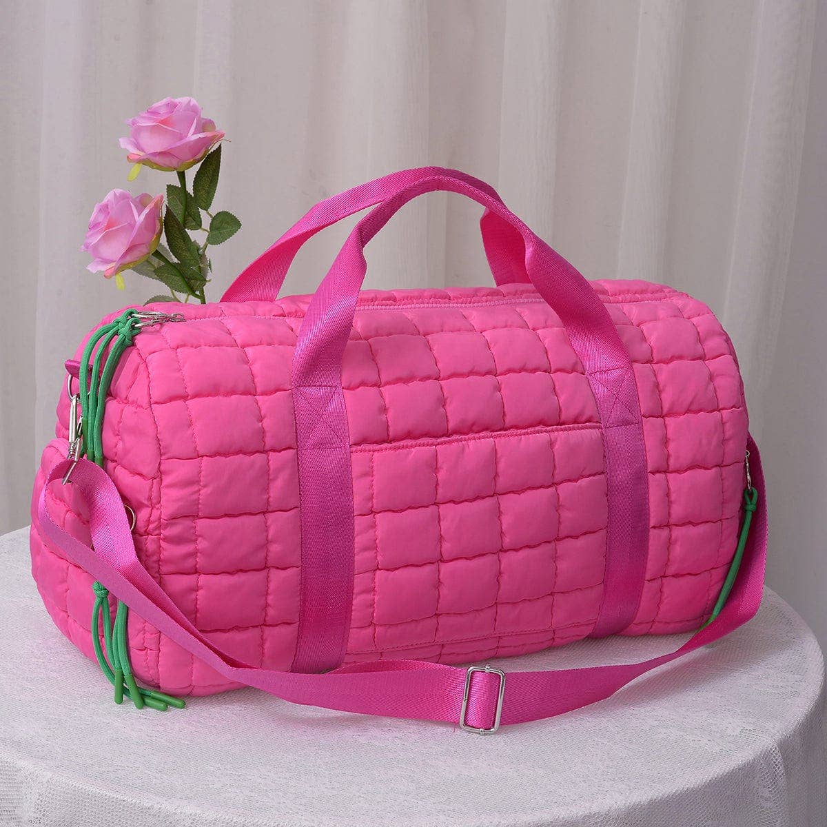 Quilted Puffer Weekender/Duffel Bag: Bubblegum